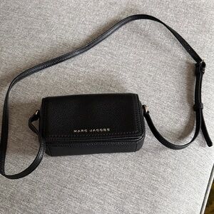Marc Jacobs Black Pebbled Leather Mini Crossbody with Gold Logo